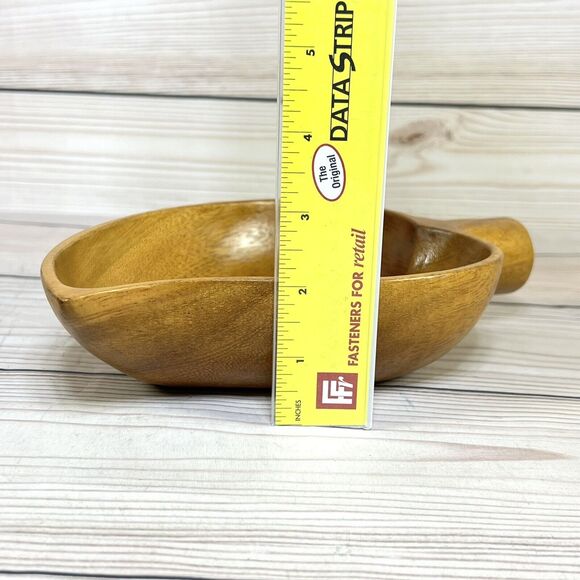 Vintage Wooden Leaf Shape Monkey Pod 9.5” Wood Bowl Nut Dish Scoop Ladle Acorn - Picture 7 of 13